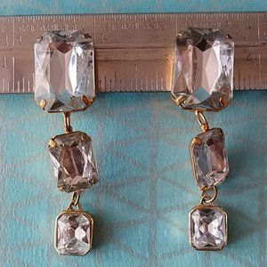 Vtg.  1980's Gold Tone Faux Stone Dangle Clip Earrings
